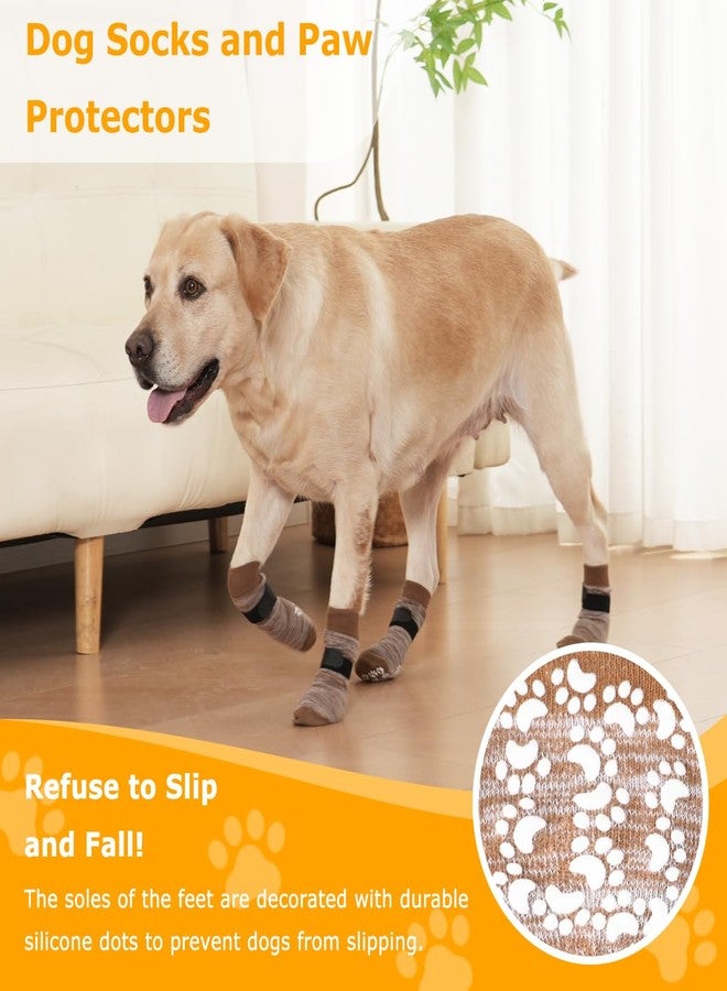 KUPAO Dog Socks 12 Pack to Prevent Licking Paws, Anti Slip Dog Booties and Paw Protectors for Hardwood Floors Hot Pavement, Suitable for Small Medium Large Senior Dogs - Size Medium,Brown - Image 2
